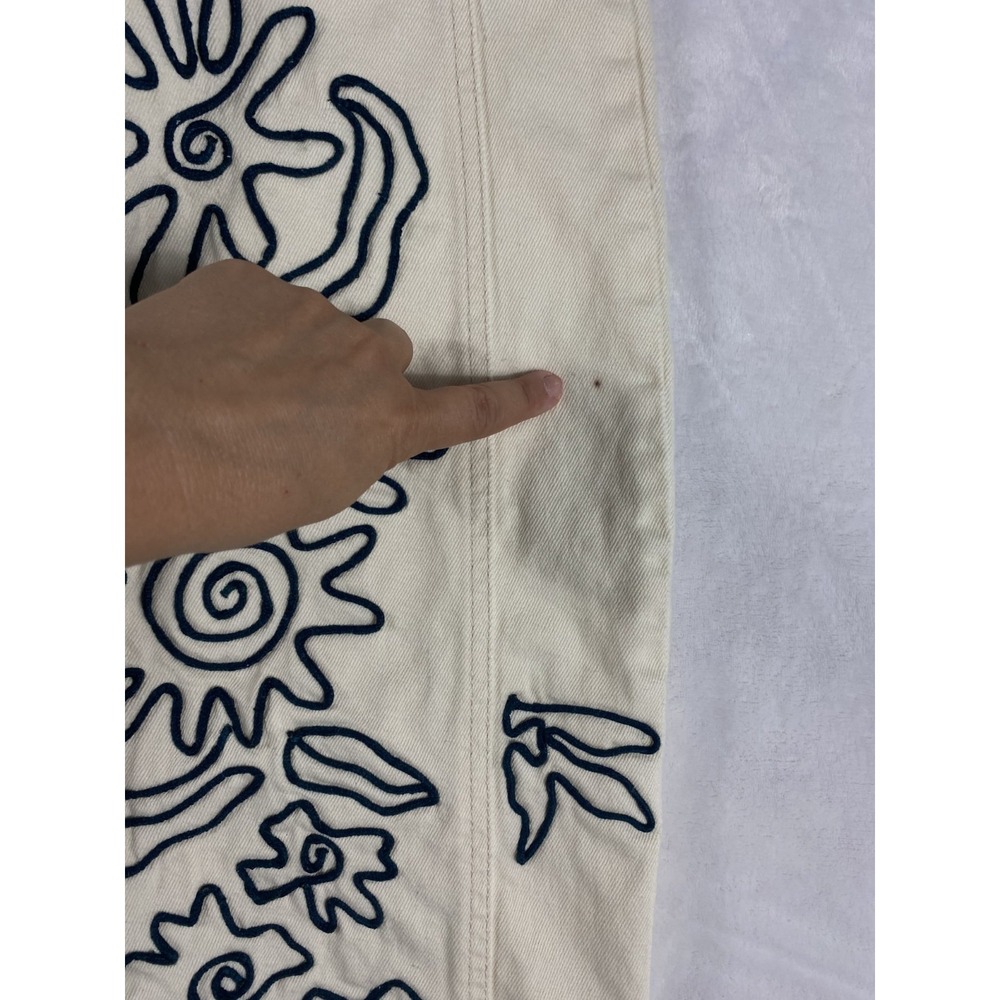 We The Free People Good Luck Soutache Barrel Jeans 31 Ivory Embroidered FLAW - Picture 6 of 16